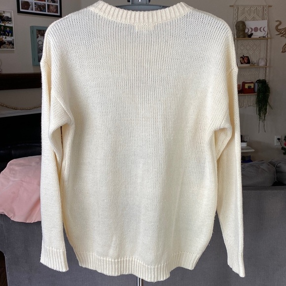 Easel Los Angeles Women's Size Small Floral Embroidered Oversized Cream Sweater - Picture 3 of 17